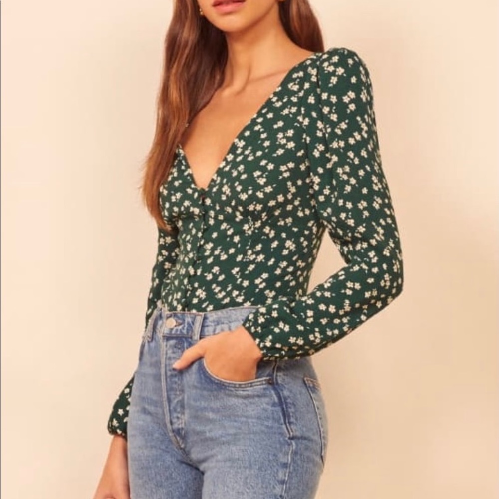 Reformation XS emerald green floral top